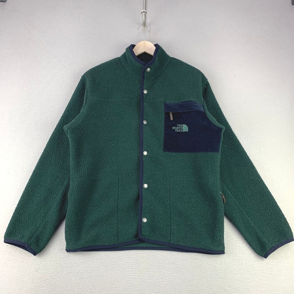 The‎ North Face American Vintage Pile Fleece Jacket Mens Medium Green Snap Front